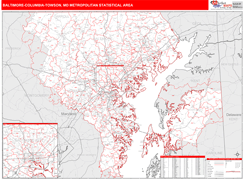 Baltimore-Columbia-Towson Metro Area Digital Map Red Line Style